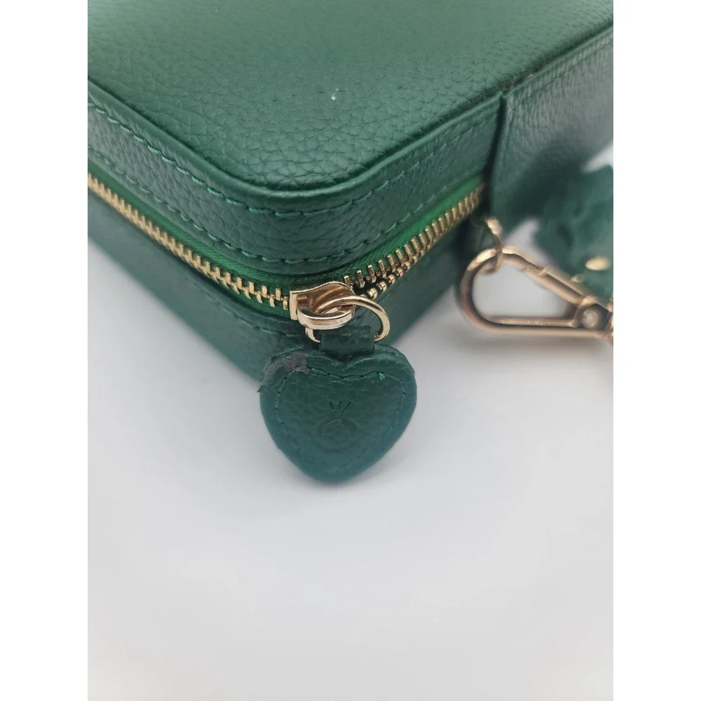 Pandora Green Travel Jewelry Box Case Wristlet Organizer Zip Vegan Leather